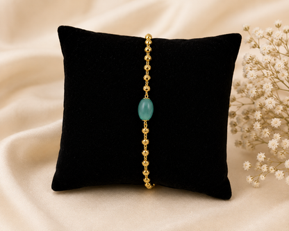 AQUA BLUE OVAL STONE MICRO GOLD PLATED BRACELET FOR WOMEN