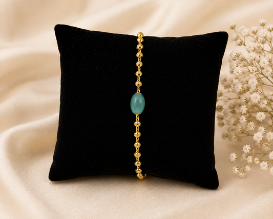 AQUA BLUE OVAL STONE MICRO GOLD PLATED BRACELET FOR WOMEN
