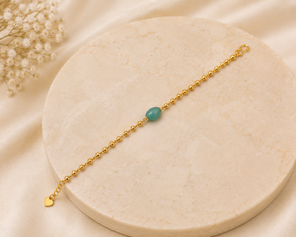 AQUA BLUE OVAL STONE MICRO GOLD PLATED BRACELET FOR WOMEN