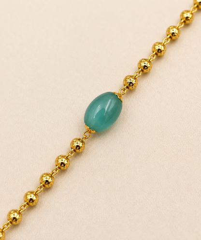 AQUA BLUE OVAL STONE MICRO GOLD PLATED BRACELET FOR WOMEN