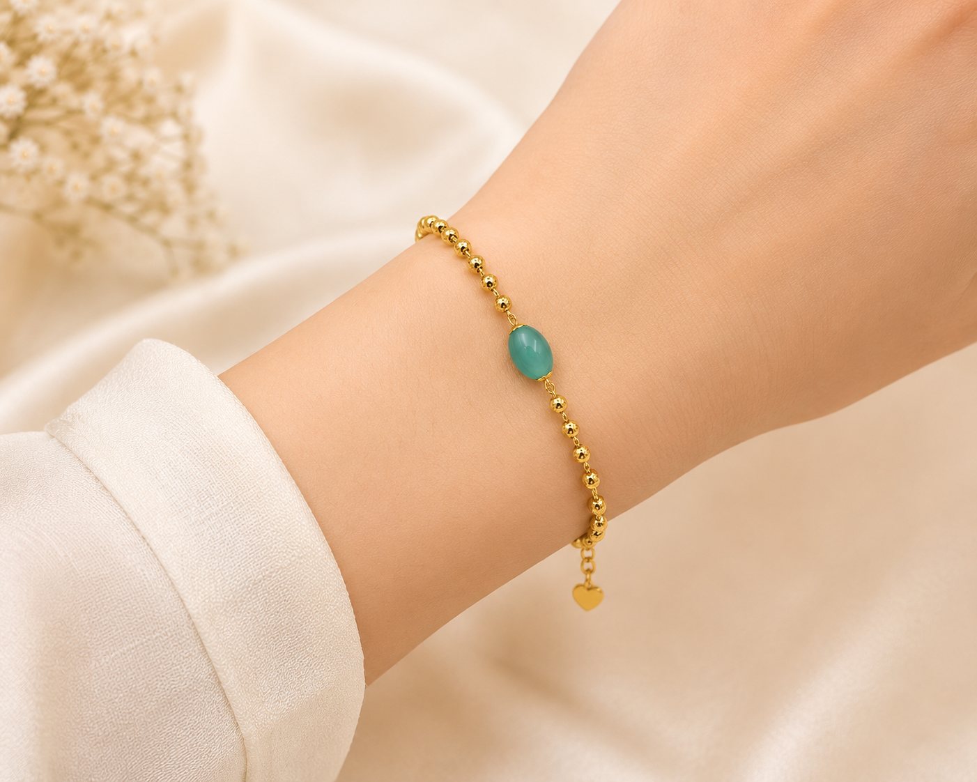 AQUA BLUE OVAL STONE MICRO GOLD PLATED BRACELET FOR WOMEN