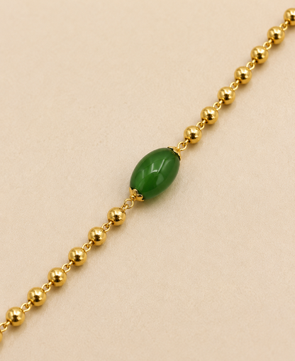GREEN OVAL STONE MICRO GOLD PLATED BRACELET FOR WOMEN