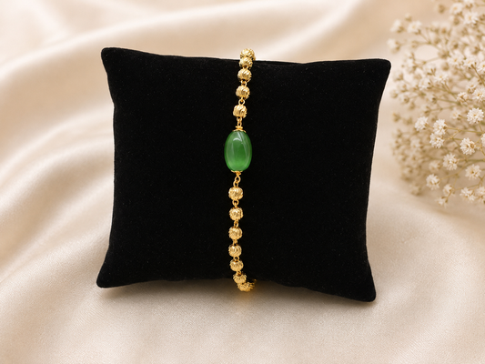 GREEN OVAL STONE MICRO GOLD PLATED BRACELET FOR WOMEN