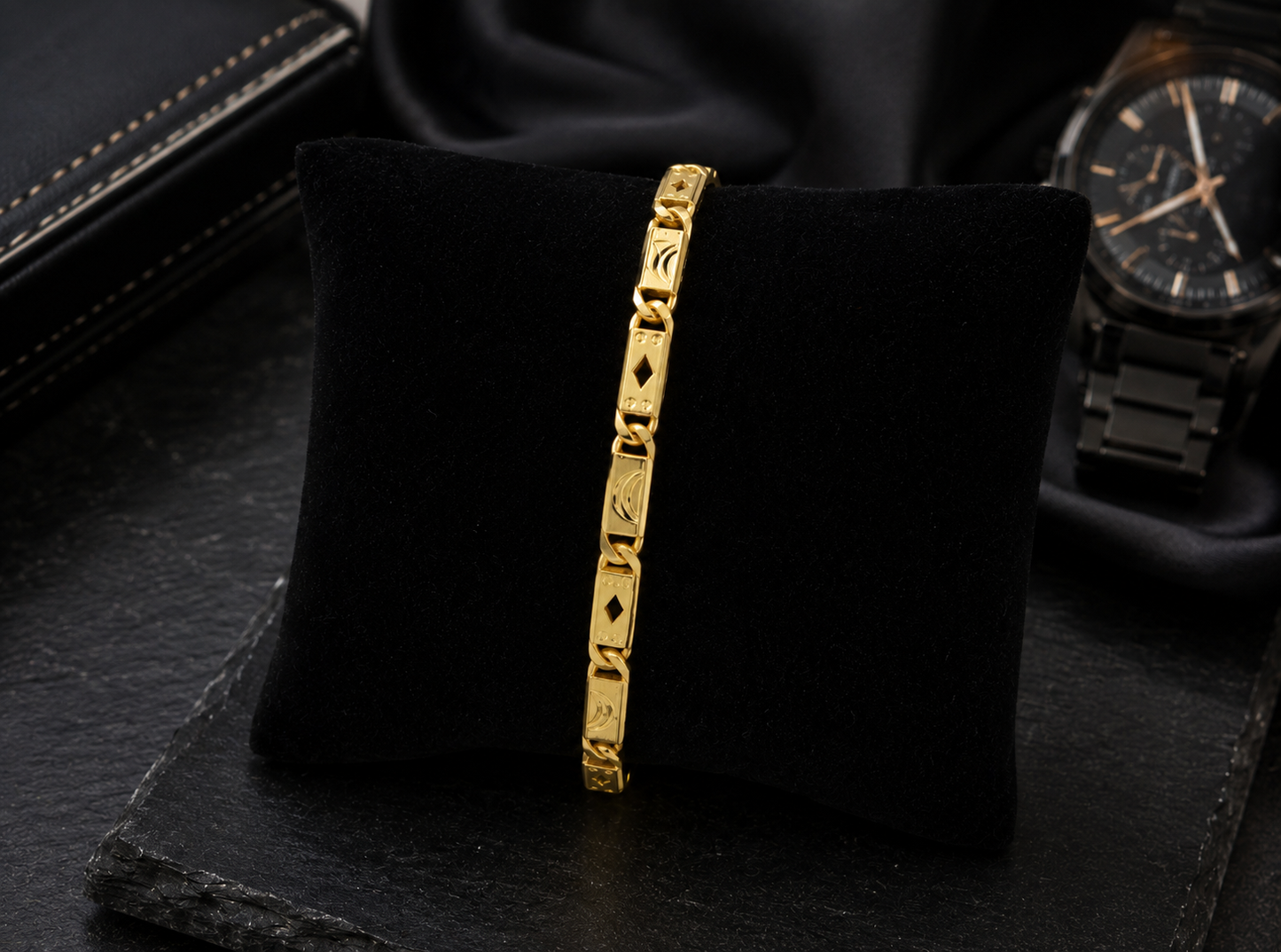 MONARCH DIAMOND LINK MICRO GOLD PLATED BRACELET FOR MEN | PREMIUM BRASS LINK BRACELET