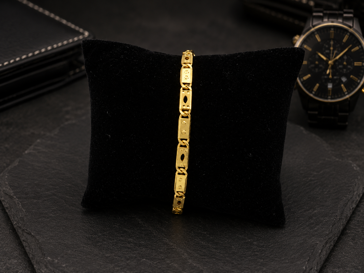 TITANIUM BLOCK MICRO GOLD PLATED BRACELET FOR MEN | PREMIUM BRASS MEN'S BRACELET