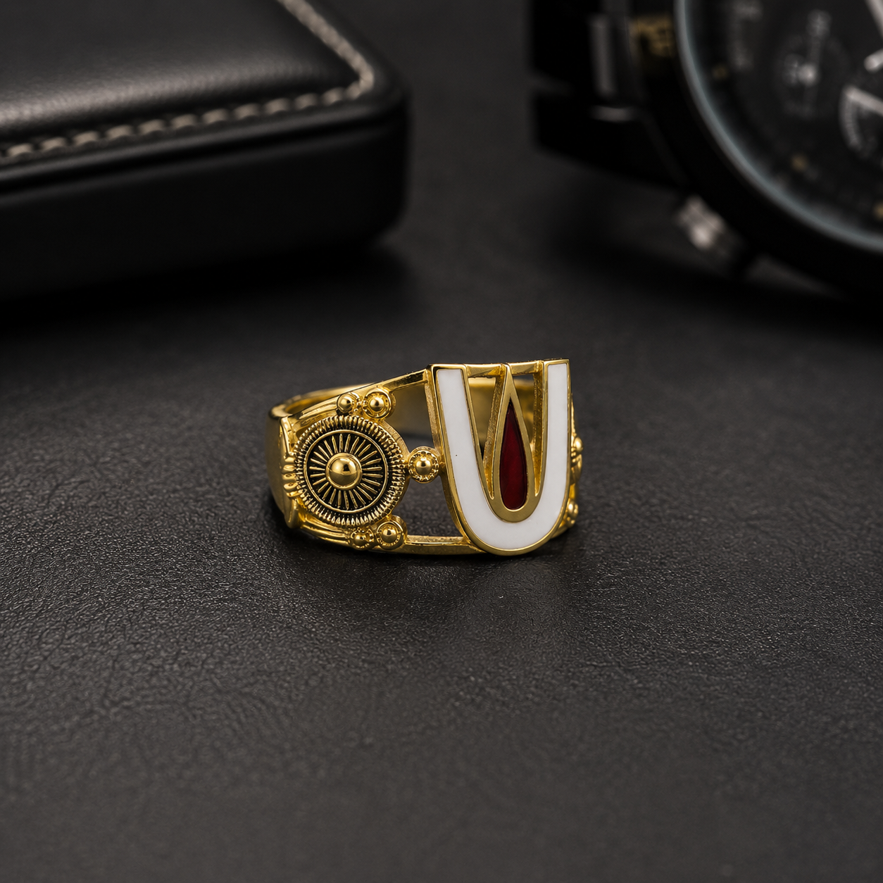 SHANKH CHAKRA TILAK MICRO GOLD PLATED MEN’S RING