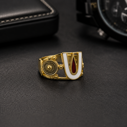 SHANKH CHAKRA TILAK MICRO GOLD PLATED MEN’S RING