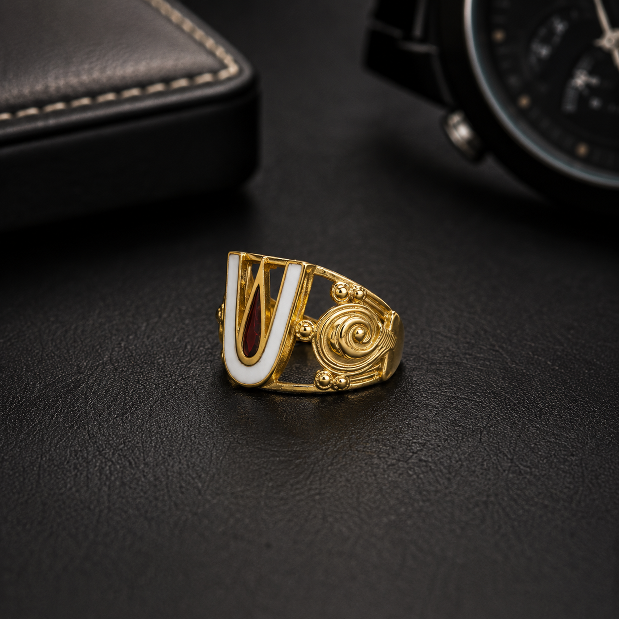 SHANKH CHAKRA TILAK MICRO GOLD PLATED MEN’S RING