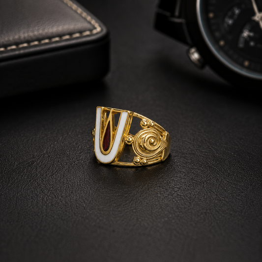 SHANKH CHAKRA TILAK MICRO GOLD PLATED MEN’S RING