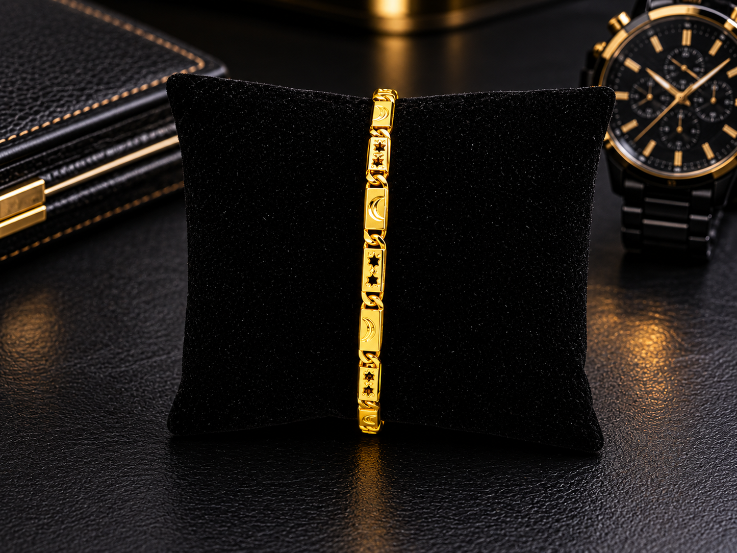 CELESTIAL LINK MICRO GOLD PLATED BRACELET FOR MEN | PREMIUM BRASS LINK BRACELET