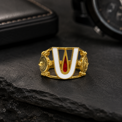 SHANKH CHAKRA TILAK MICRO GOLD PLATED MEN’S RING