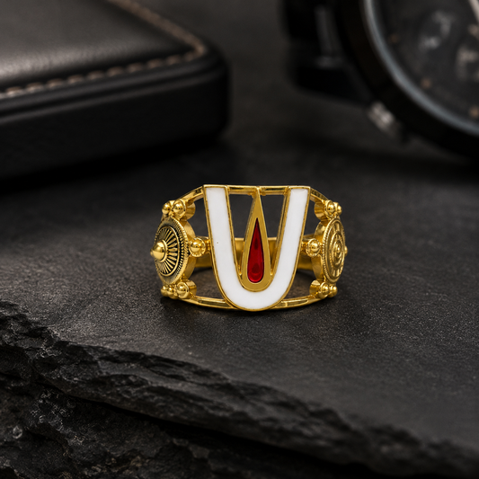 SHANKH CHAKRA TILAK MICRO GOLD PLATED MEN’S RING