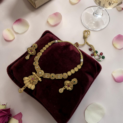 ELEGANT FLORAL RAJWADI NECKLACE SET