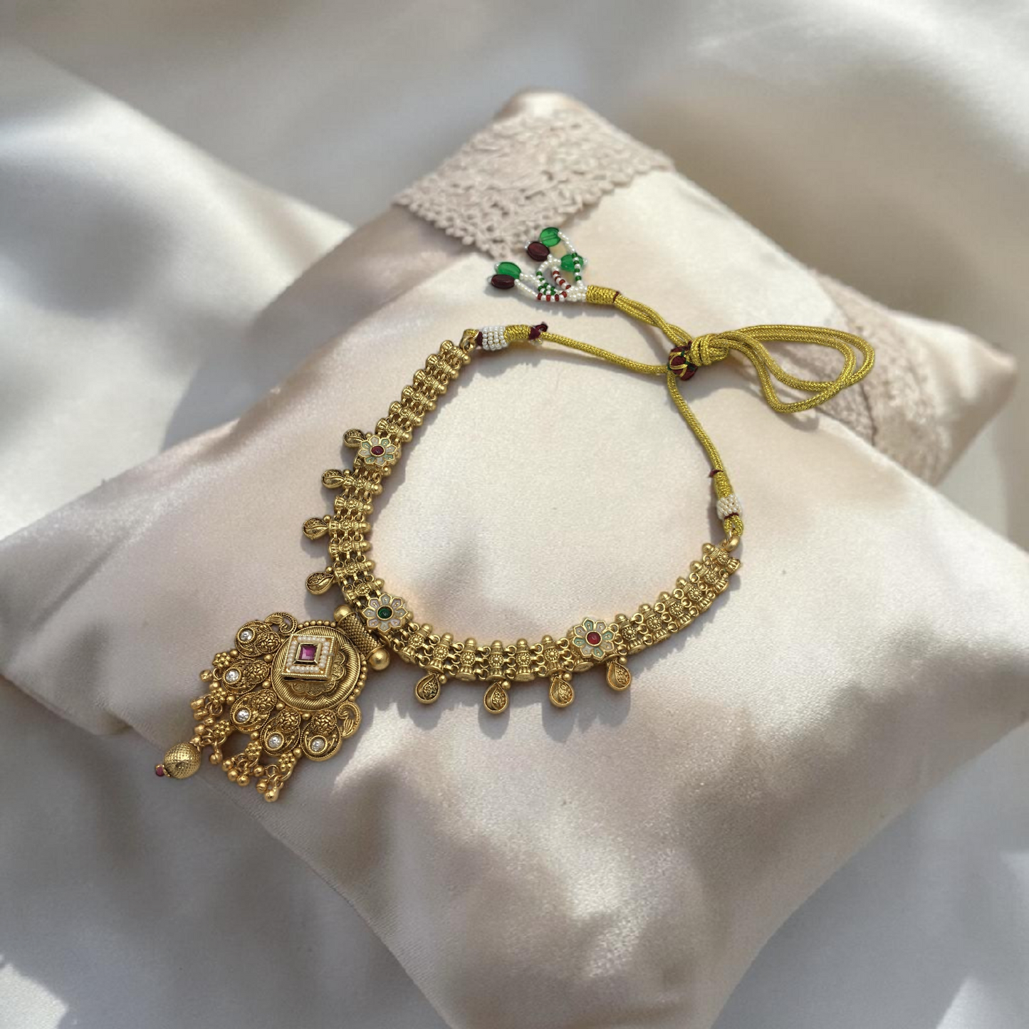ROYAL RAJWADI ANTIQUE GOLD NECKLACE SET