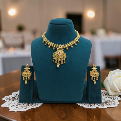 ROYAL RAJWADI ANTIQUE GOLD NECKLACE SET