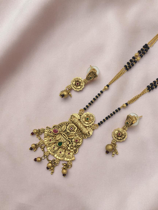 HERITAGE RAJWADI TEMPLE DESIGN MANGALSUTRA WITH TRADITIONAL GHUNGRU