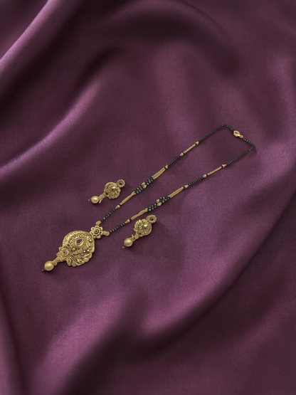 HERITAGE RAJWADI ARCH DESIGN MANGALSUTRA WITH  PINK STONES