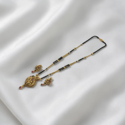 HERITAGE RAJWADI LEAF FLORAL MANGALSUTRA WITH DESIGNER STONE WORK