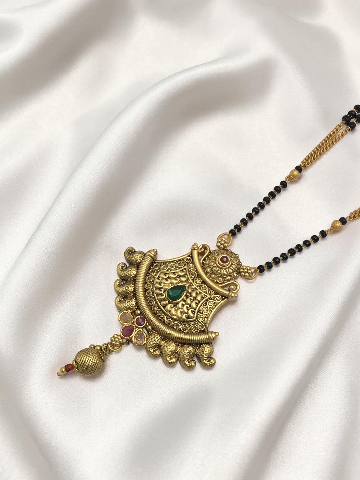 HERITAGE RAJWADI FILIGREE HALF MOON MANGALSUTRA WITH STONE WORK
