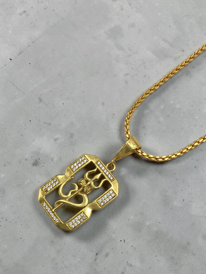 TRISHUL OM MICRO GOLD PLATED CHAIN PENDANT