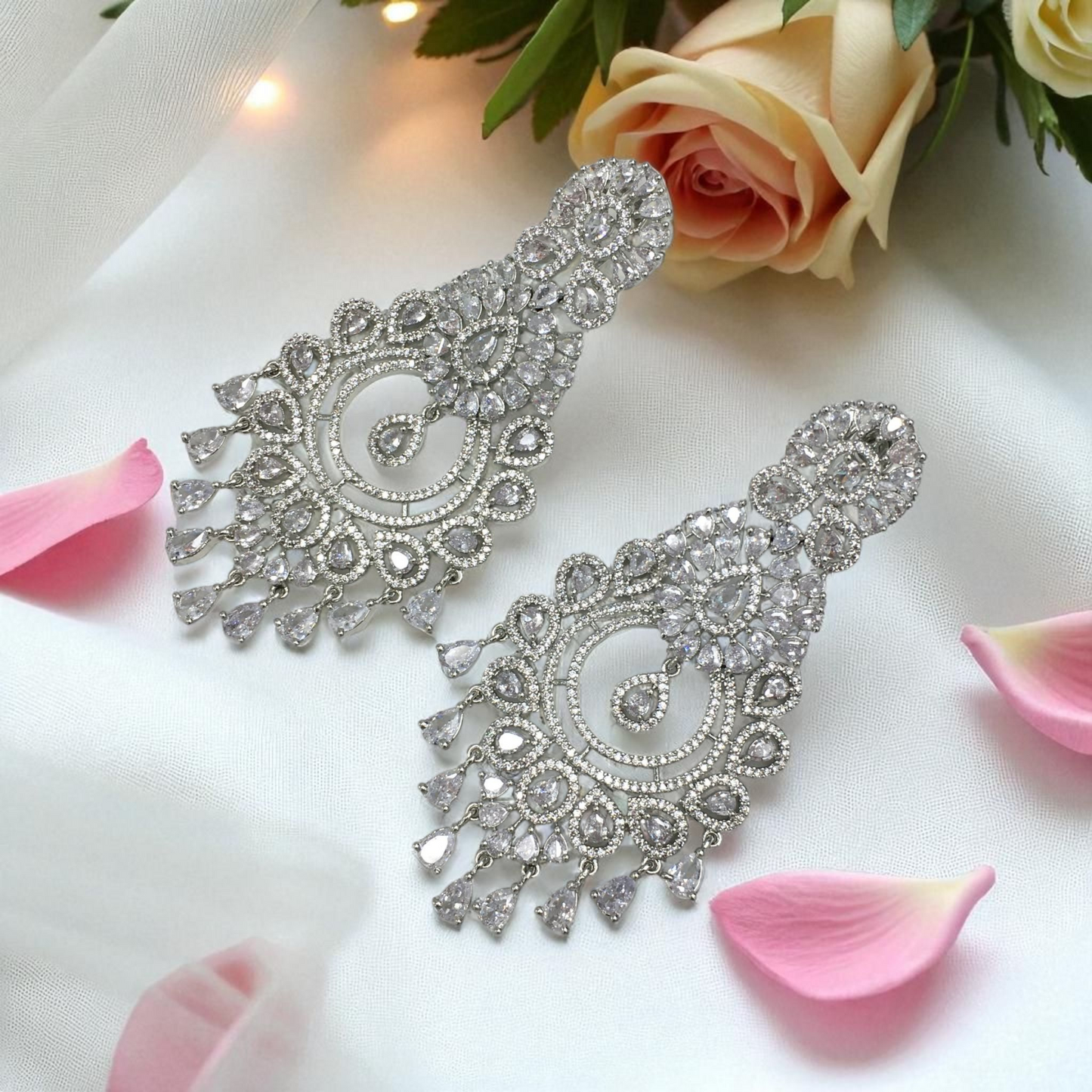 CRYSTAL WHITE AMERICAN DIAMOND LONG EARRINGS