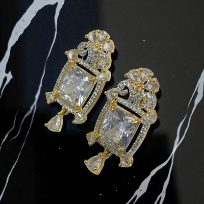 SAANVI WHITE AMERICAN DIAMOND LONG EARRINGS