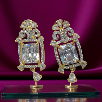 SAANVI WHITE AMERICAN DIAMOND LONG EARRINGS