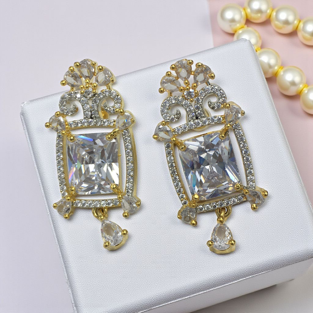 SAANVI WHITE AMERICAN DIAMOND LONG EARRINGS