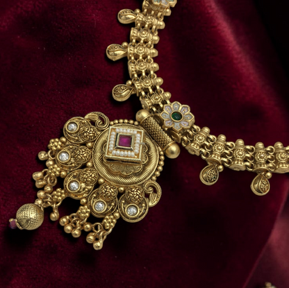 ROYAL RAJWADI ANTIQUE GOLD NECKLACE SET