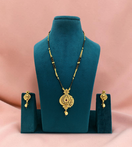 HERITAGE RAJWADI ARCH DESIGN MANGALSUTRA WITH  PINK STONES