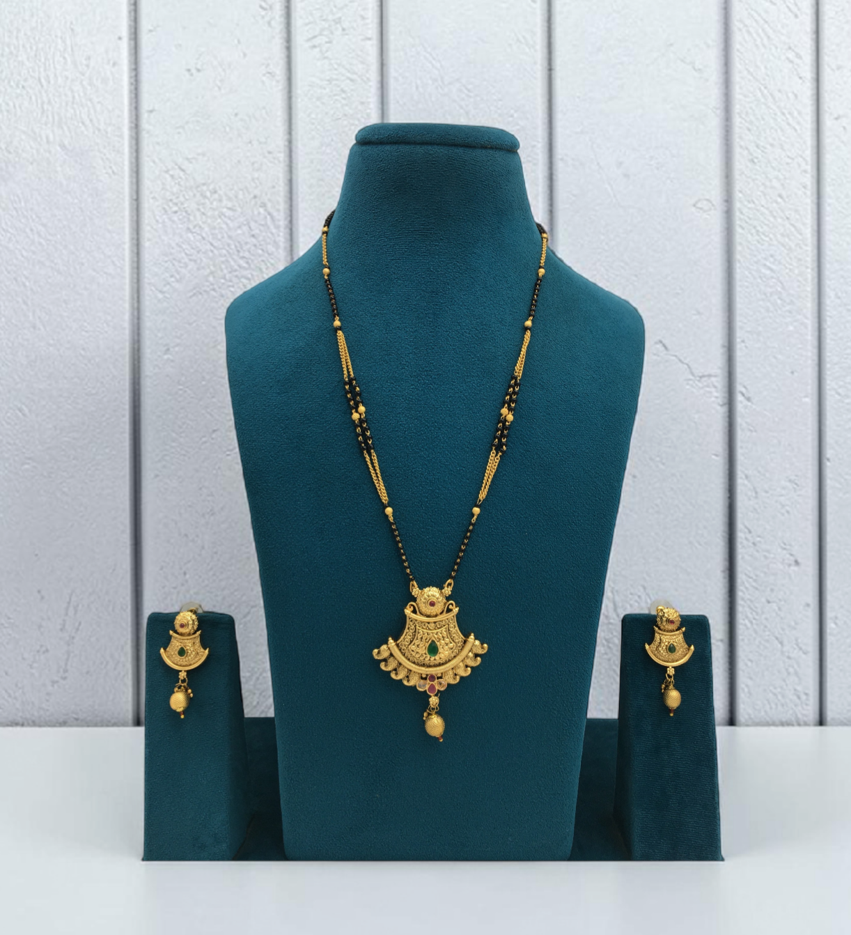 HERITAGE RAJWADI FILIGREE HALF MOON MANGALSUTRA WITH STONE WORK