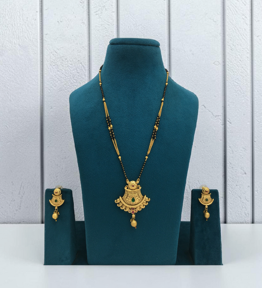 HERITAGE RAJWADI FILIGREE HALF MOON MANGALSUTRA WITH STONE WORK