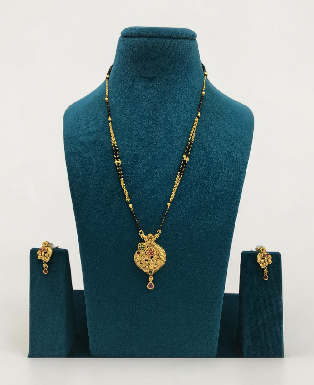 HERITAGE RAJWADI LEAF FLORAL MANGALSUTRA WITH DESIGNER STONE WORK