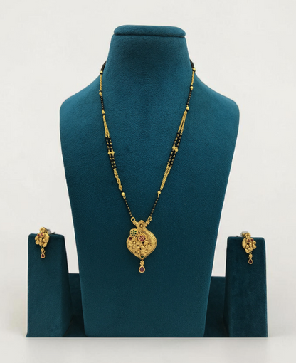 HERITAGE RAJWADI LEAF FLORAL MANGALSUTRA WITH DESIGNER STONE WORK