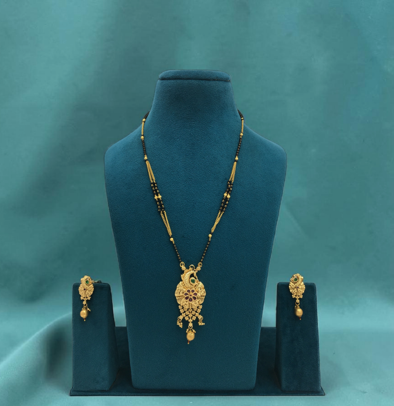 HERITAGE RAJWADI PEACOCK DESIGN MANGALSUTRA WITH STONE DETAILING
