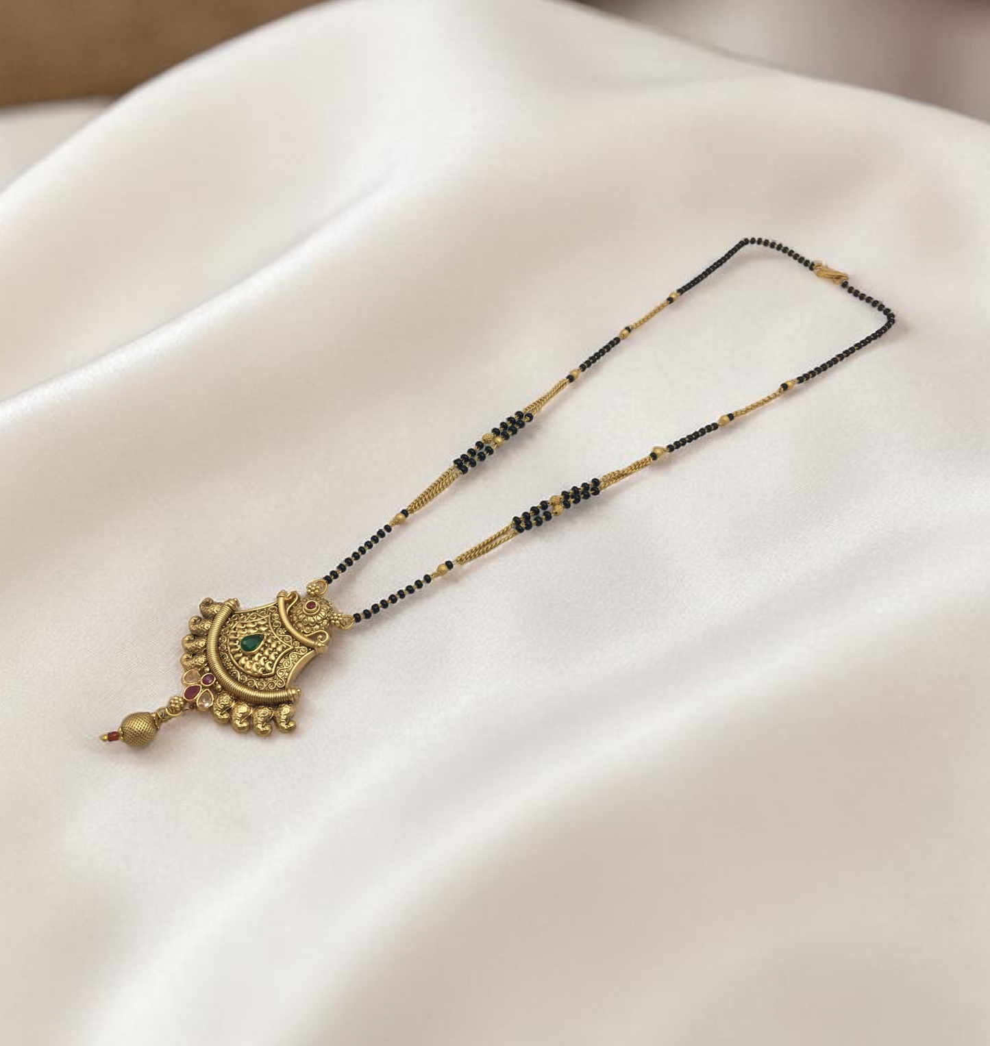 HERITAGE RAJWADI FILIGREE HALF MOON MANGALSUTRA WITH STONE WORK