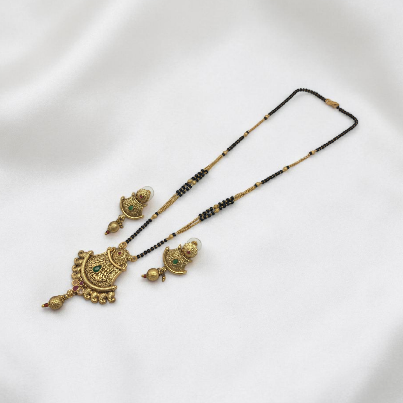 HERITAGE RAJWADI FILIGREE HALF MOON MANGALSUTRA WITH STONE WORK