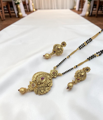 HERITAGE RAJWADI ARCH DESIGN MANGALSUTRA WITH  PINK STONES