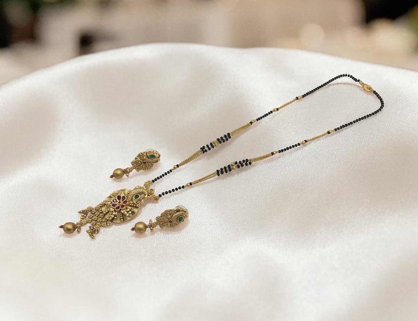 HERITAGE RAJWADI PEACOCK DESIGN MANGALSUTRA WITH STONE DETAILING