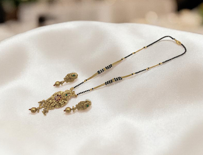 HERITAGE RAJWADI PEACOCK DESIGN MANGALSUTRA WITH STONE DETAILING