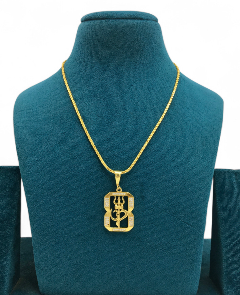 TRISHUL OM MICRO GOLD PLATED CHAIN PENDANT