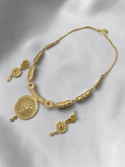 RAJVI PADMA AD STONE ONE GRAM FORMING SHORT NECKLACE SET WITH EARRINGS | TRADITIONAL WOMEN'S JEWELLERY