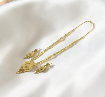 RAJVI JHAROKHA ONE GRAM FORMING LONG NECKLACE SET WITH EARRINGS FOR WOMEN | TRADITIONAL GOLD FINISH JEWELLERY