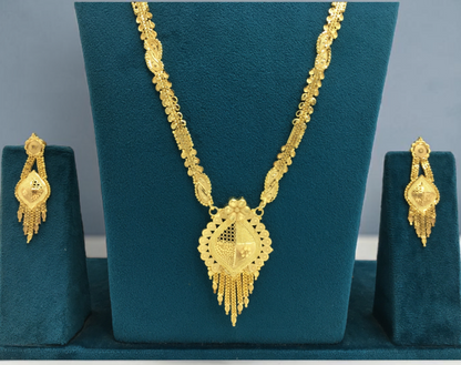 RAJVI JHAROKHA ONE GRAM FORMING LONG NECKLACE SET WITH EARRINGS FOR WOMEN | TRADITIONAL GOLD FINISH JEWELLERY
