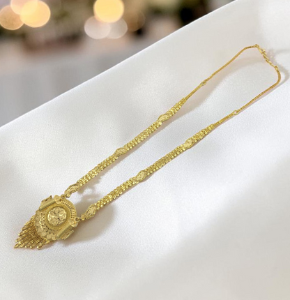 RAJVI MANDIRA ONE GRAM FORMING LONG NECKLACE SET WITH EARRINGS FOR WOMEN | TRADITIONAL GOLD FINISH JEWELLERY