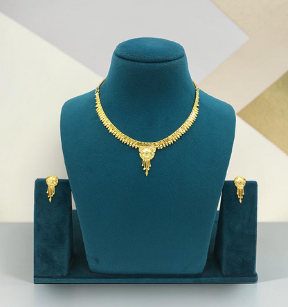 KANAK TARANGINI ONE GRAM FORMING SHORT NECKLACE SET WITH EARRINGS FOR WOMEN | TRADITIONAL GOLD FINISH JEWELLERY