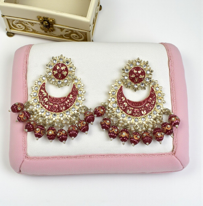 ADAH RED ENAMEL KUNDAN DROPS CHANDBALI