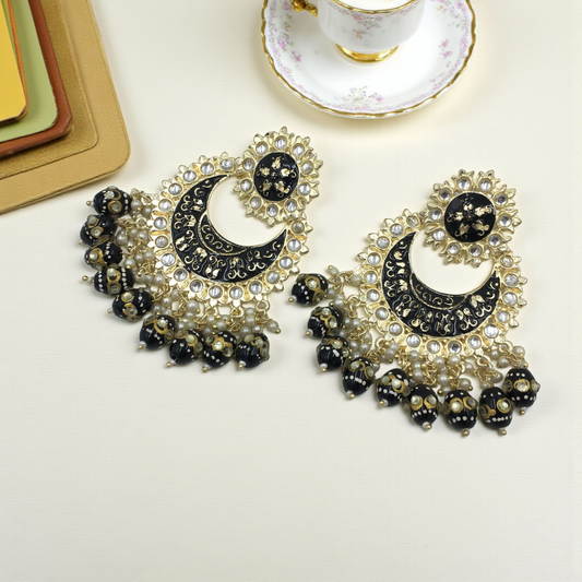 CRIMSON CRESCENT KUNDAN DROPS CHANDBALI