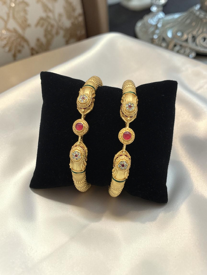RAJWADI ROUND STONE MICRO GOLD PLATED KADA BANGLES FOR WOMEN