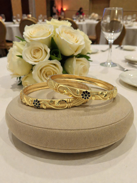BLACK FLORAL VINE MICRO GOLD PLATED BANGLES FOR WOMEN